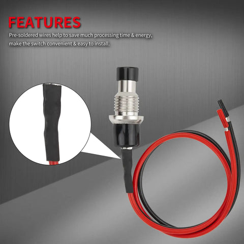 Close-up of Mini Momentary Push Button Switch 1A 250VAC SPST NO Black Pre Wired with 2 Pin Red and Black Wires for Electronics Projects
