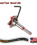 Side view of SagaSave 30mm adjustable Forstner drill bit with hex key and red adjustment collar, metal shank