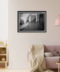 Vintage Framed Print Of Wilson Dam And Hydroelectric Plant With Turbine And Generator Spanning The Tennessee River In Muscle Shoals Alabama A Library Of Congress Archival Wall Art displayed on living room wall