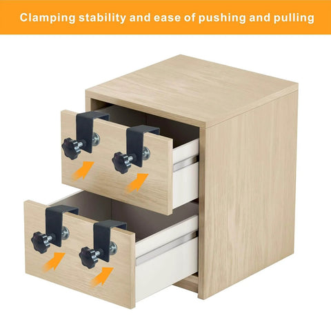 4 Piece Drawer Front Installation Clamps Set Adjustable Drawer Fixing Clips Cabinet Jig C Clamps For Woodworking Durably securing drawer fronts on a wooden cabinet.