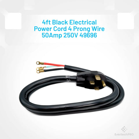 4 Prong 50 Amp Range Cord For Electric Kitchen Range With Open End Connectors Beefy Copper Wires 60 Inch Black Power Cable