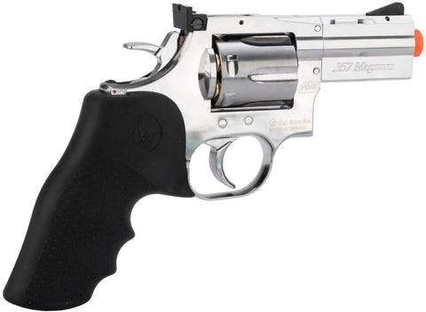 Dan Wesson 715 CO2 Powered Airsoft Revolver Low Power Version Silver Finish 2.5 Inch Barrel Blaze Orange Tip Preinstalled Realistic
