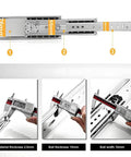 Beefy Heavy Duty 20 Inch Drawer Slides With Full Extension Ball Bearing Glides, measurements shown, 500 Pound Load Capacity