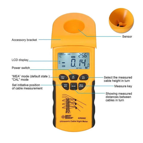 Digital Ultrasonic Cable Height Meter With Smart Sensor for Quick Cable Height and Distance Readouts Up to 23 Meters