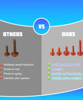 Comparison of ordinary metal bolts versus 195 Piece Stainless Steel Motorcycle Fairing Bolt Kit With Bolts Screws Nuts Washers Clamps And Self Tapping Screws Universal Windshield Fasteners For Dirt Bikes Scooters Motocross In Orange, highlighting rust resistance and durability.