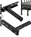 2 Pack Heavy Duty Adjustable Headboard Brackets For Metal Bed Frame With Universal Footboard Extension Kit Fits Queen King Twin Hella Sturdy Hold No Sweat Install Matte Black Steel Brackets close-up view showing installation details.