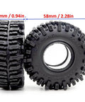 Front and side view 1.0 Crawler Tires 58mm Tall 1.0 Inch Mud Slingers Soft Sticky Compound For RC 1/24 SCX24 And 1/18 TRX4M Upgrades