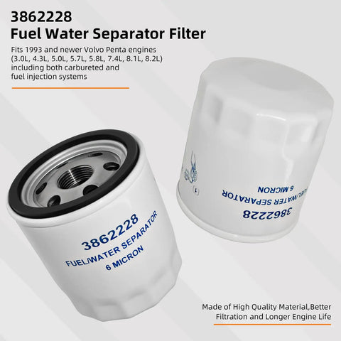 Fuel Water Separator Filter For Marine Engines Compatible With 4.3L 5.0L 5.7L 5.8L 7.4L 8.1L 8.2L shown with specifications