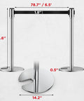 Heavy Duty Stainless Steel Stanchions Set Of Two With Retractable Belts And Four Way Secure Lock For Crowd Control, dimensions shown