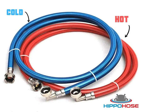 4ft Burst Proof Washer Hose Set With 3 Layer PVC Coated Stainless Steel Universal Fit For All Washers 2 Pack Hot And Cold Color Coded Lines 90 Degree Elbow Connections For Tight Spaces High Pressure Ready