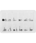 12 Type Stainless Steel Watch Push Press Button Repair Kit With Storage Box showing 24 pieces in organized sections