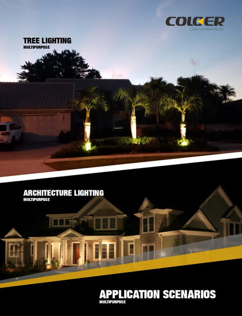 Brass Landscape Spotlights 6 Pack For Outdoor Uplights With 5W MR16 LED 2700K Warm Glow 450 Lumens lighting trees and houses