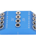 Top view of Pro Grade Multi Angle Drill Guide Jig for precise 30 45 90 degree holes, aluminum alloy woodworking tool.