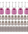 Premium Ag60 G55 Wsd60 Plasma Cutting Torch Tip Nozzles Consumables Kit with 50 pieces, including nozzles and caps.