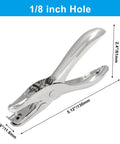 Small Circle Hole Punch 1/8 Inch 3mm Handheld Metal Puncher in aluminum, side view with dimensions for greeting cards and DIY paper crafts