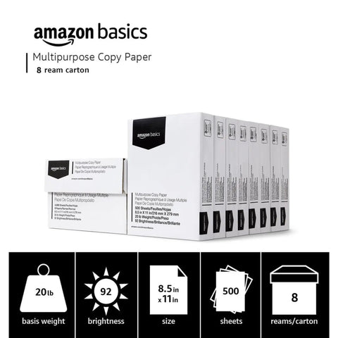 Real Deal Multipurpose Copy Printer Paper 8 Ream Case 4000 Sheets 20 Lb Letter Size 8.5 X 11 Inches 92 Bright White in carton.
