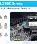 M.2 SSD screws including hexagonal and round types for secure mounting, part of Heavy Duty M2 Standoff And Screw Kit Compatible With Asus Gigabyte Asrock Msi Motherboards For Nvme Sata Hdd PC Cases Fans Psu Build Upgrades Gonna Last A Lifetime No Sweat Assembly.