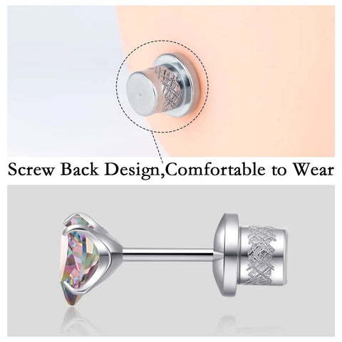 Top Notch Implant Grade Titanium Heart Earrings With Lustrous Cubic Zirconia Secure Screw Back Closure showing secure threaded back design.