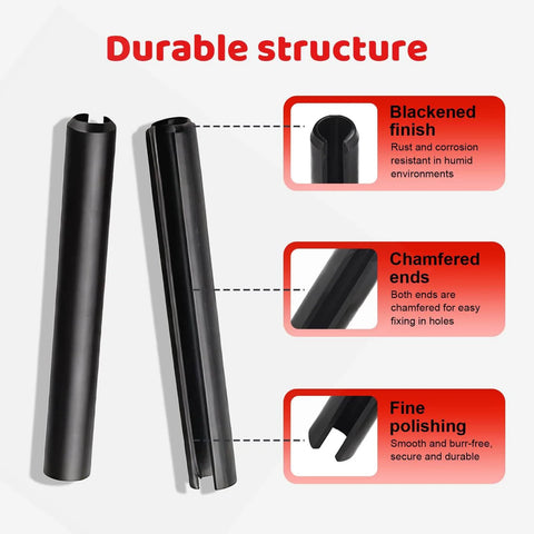 390 Piece Roll Pin Set Including 13 Sizes Black Slotted Spring Pins And Expansion Cylindrical Pins Assortment For Home Improvement And Machinery Maintenance M1.5 M2 M2.5 M3 M4 M5 M6 High Carbon Steel Rust Resistant Durable Kit For DIYers And Pros with blackened finish, chamfered ends, fine polishing