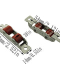 4 Pack Stainless Steel And Nylon Sliding Door Rollers, 14mm Wheel Diameter With 64mm Body Length, 10mm Wheel Width, shown front and side view