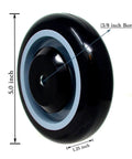 Heavy Duty Shopping Cart Wheels Set Five Inch Diameter One Point Two Five Inch Width Three Eighths Bore Polyurethane Wheel With Rust Resistant Core 1400 Pound Total Load Capacity Four Pack Black And Grey displayed at angle