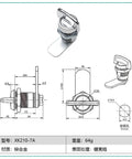 Straight Handle Cylindrical Turn Tongue Cam Lock For Electric Cabinet And Communication Cabinet with technical dimensions