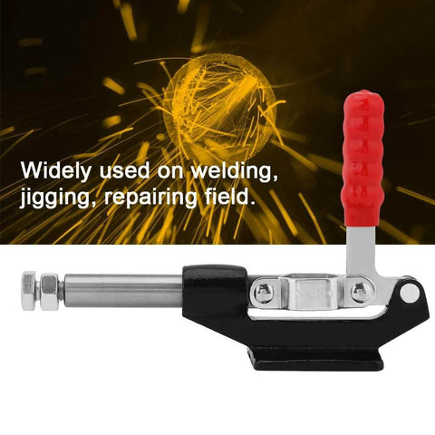 Heavy Duty Carbon Steel Push Pull Toggle Clamp With 42mm Stroke For Welding And Jig Fixtures Built Tough For Precise No Fuss Workholding Ergonomic Plastic Covered Handle Stable Lever Control Reducing Side Thrust