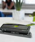 Black Adjustable 6-Hole Punch With Lock-Down Handle, all-metal body, suitable for A5 A6 Compact Slimline Pocket Filofax Mini binders.