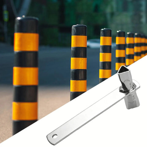 Triangle Socket Key 2 In 1 Compact Portable Tool Spanner for Barrier Posts with two size design displayed on bollards