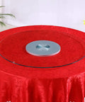 Tempered Glass Lazy Susan Turntable With 360 Degree Rotation 60cm Diameter Serving Tray on red tablecloth