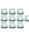 10x Invisible Trouser Hem Clips For Quick Leg Shortening, Multi Use Portable Alloy Clip, Green, showing 10 clips arranged side by side.
