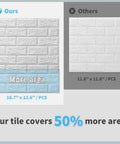 Comparison of Peel And Stick White Faux Brick Wall Panels 3D Foam Look Dope Realistic Brick Texture with competitor panel size.