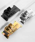 4-pack folding table hinge set with screws in black, silver, and gold zinc finishes