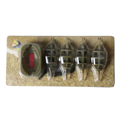 Inline Method Feeder Set For Carp Fishing With Four Inline Feeders And One Rubber Mold Includes 15G 20G 25G And 35G Weights