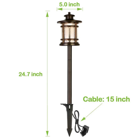 Low Voltage LED Landscape Path Light With Crackled Glass Shade 3.4W 155LM 12V To 15V Wired Outdoor Walkway Light Die Cast Aluminum Built To Last