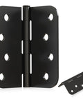Premium Black Exterior Door Hinges Four Inch Matte Finish Solid Iron Construction With Rounded Corners showing detailed hinge design.