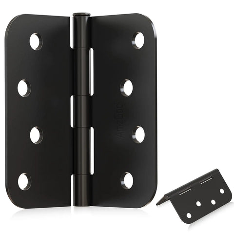 Premium Black Exterior Door Hinges Four Inch Matte Finish Solid Iron Construction With Rounded Corners showing detailed hinge design.