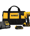 Heavy Duty 20V Max Lithium Ion Cordless Drill Driver Kit Featuring Rock Solid 1/2 Inch Chuck And Hella Compact Ergonomics Delivering Serious Torque For Pure Job Site Flex Renewed with battery and charger in a carrying case.