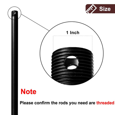 Upgraded Home Setup Features This Solid Six Inch Black Ceiling Fan Downrod showing 1 inch OD thread mount for easy installation.