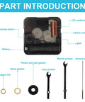 Silent Quartz Wall Clock Movement Kit With Hands For DIY Repair And Craft Projects Battery Powered Motor Replacement 6.69In Easy Install High Precision Timekeeping parts including hour and minute pointers, battery, and gears displayed.