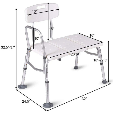 Tub Transfer Bench With Backrest Lightweight Medical Bath And Shower Chair Non Slip Seat Tool Free Assembly For Elderly And Disabled Adjustable Height White