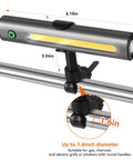 Magnetic LED Grill Light For Outdoor Grills Tool Free Mount On Blackstone And Weber Griddles Ultra Bright BBQ Light With Magnetic Base Ideal Gift For Men Women Dad Mom For Late Night Grilling, showing mounting details and dimensions on a grill handle.
