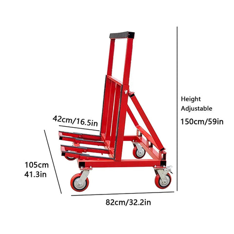 Heavy Duty Foldable Moving Dolly For Hauling Drywall And Marble Slabs 2200 Lb Capacity height adjustable transport cart with dimensions.
