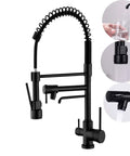 3 Way Drinking Water Faucet With Hot Cold RO Filtration, Pull Down Sprayer Kitchen Sink Faucet, High Arc Gooseneck, Matte Black Finish