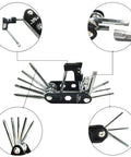 14 In 1 Bike Repair Tool Kit With Under Seat Saddle Bag for Road Mountain and Commuter Bikes, details of multitool components
