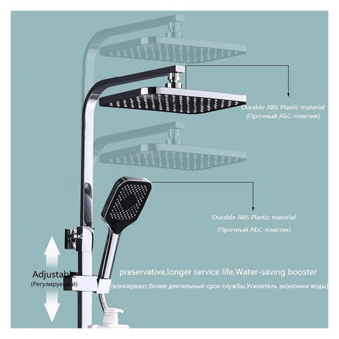RIBEUJIZS Digital Shower System with adjustable black showerhead and chrome details, made from durable ABS plastic.