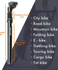 Bike Suspension Seat Post With Adjustable Spring Coil Damper, 27.2/30.4/30.9/31.6mm for MTB, E-bike, BMX, and Kids Bikes