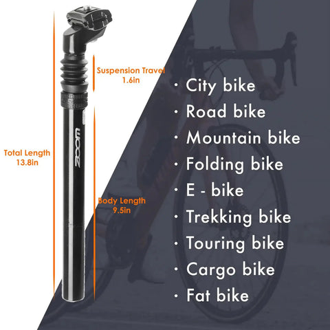 Bike Suspension Seat Post With Adjustable Spring Coil Damper, 27.2/30.4/30.9/31.6mm for MTB, E-bike, BMX, and Kids Bikes
