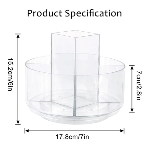 Dimensions of 360 Degree Rotating Makeup Organizer For Vanity And Countertop, Clear Lazy Susan Style Cosmetic Display Case