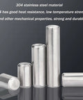 Built Tough 304 Stainless Steel Dowel Pins 20 Piece Pack Precision Ground For Rock Solid Mechanical Alignment And Furniture Rebuilds Heavy Duty Hardware Gear For CNC Setup 6X20 displayed in various sizes.